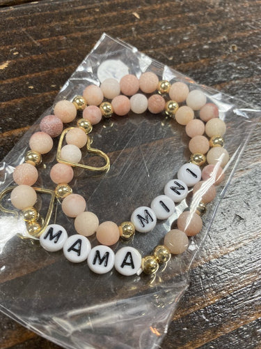 Mama & Mini Beaded Bracelet Set - Pnk/Gold
