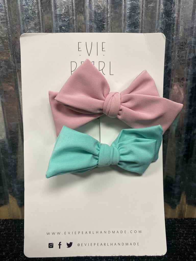 Evie Pearl Hair Bow Set - Pnk/Mnt (NEW)