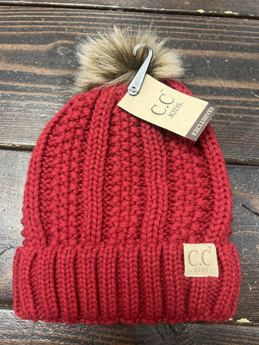 C.C Kids Faux Fur Pom Hat - Red