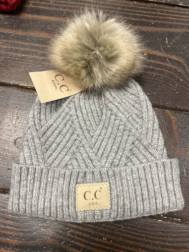 C.C Kids Diagonal Stripe Stocking Hat - Lt Melange Grey