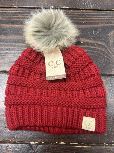 C.C Kids Faux Fur Pom Stocking Hat - Red