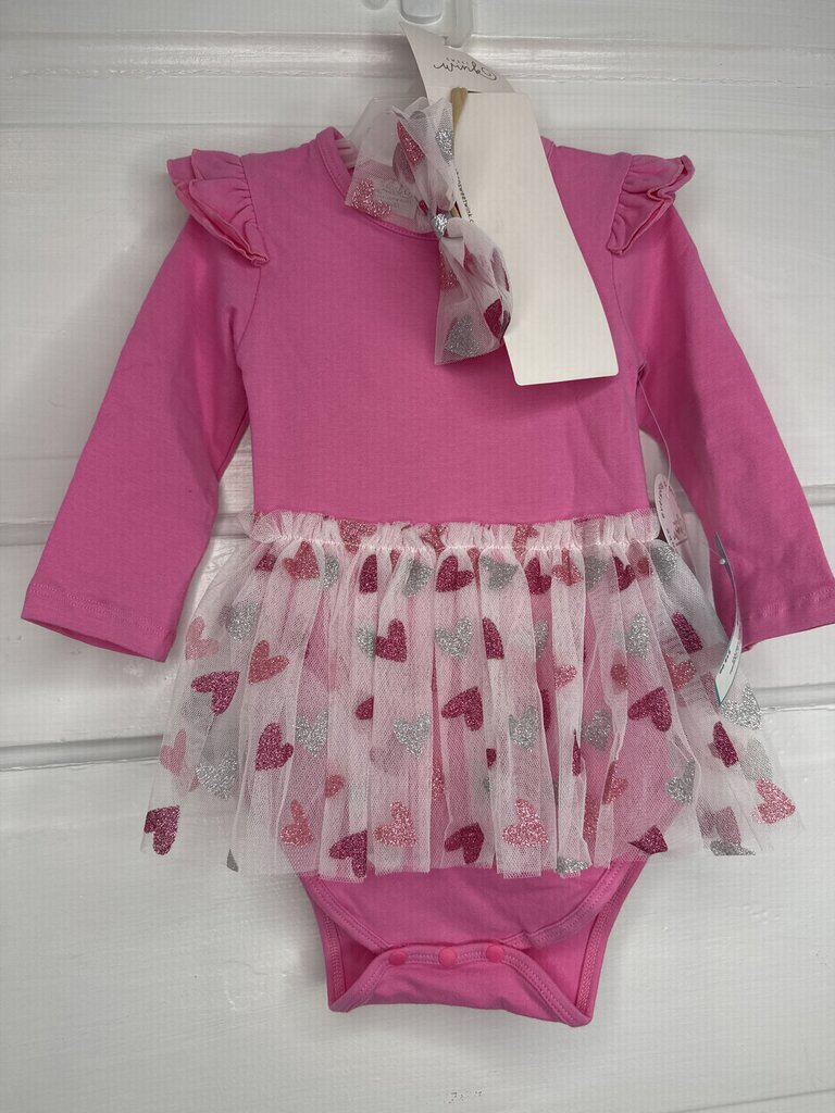 Girls LS Onesie W/ Bow Set (2pc) (NEW) sweet wink 12-18M