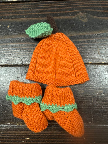Unisex Pumpkin Hat W/ Slippers (3pc) 0-6M