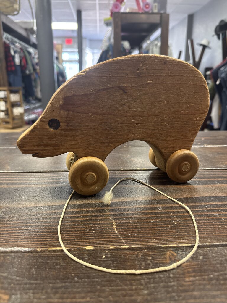 Vintage Wooden Pig Pull Toy
