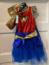 Load image into Gallery viewer, Girls Costume w/ Cape + Sleeves wonder woman S
